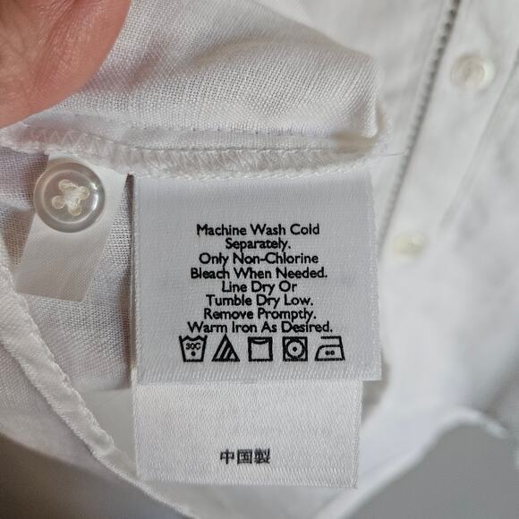 Eddie Bauer Top Womens L White Linen 3/4 Sleeve Button Down Eyelet Coastal Chic - Picture 4 of 8